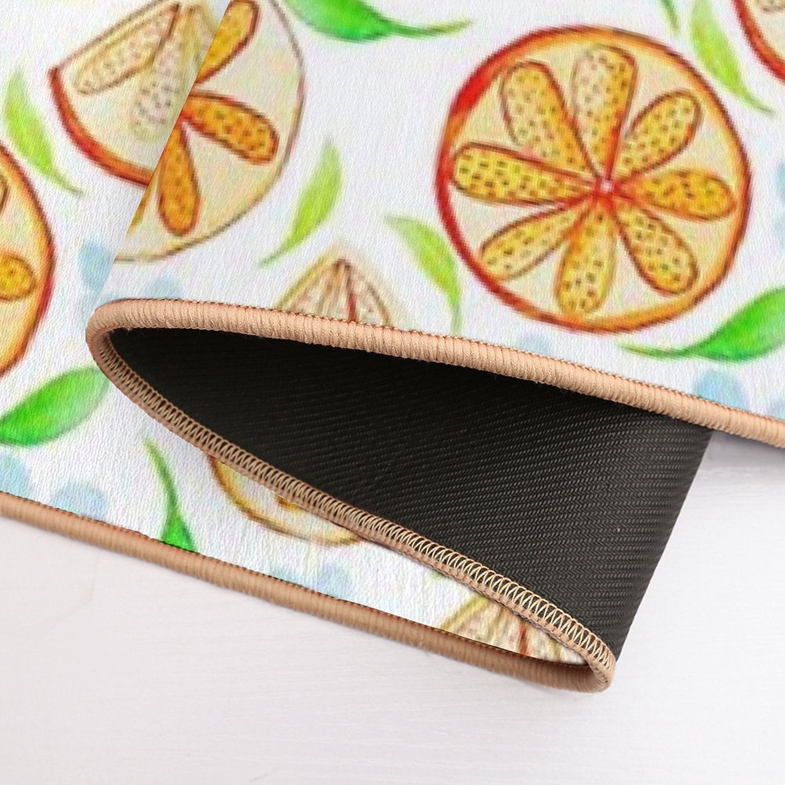 Oranges And Blue Blossoms Watercolour  Eco-Friendly Bath Mat