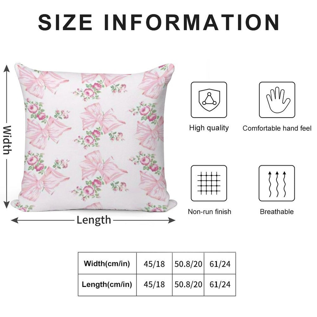 Coquette Floral Bow Pattern Soft Luxury Feel Throw Pillow