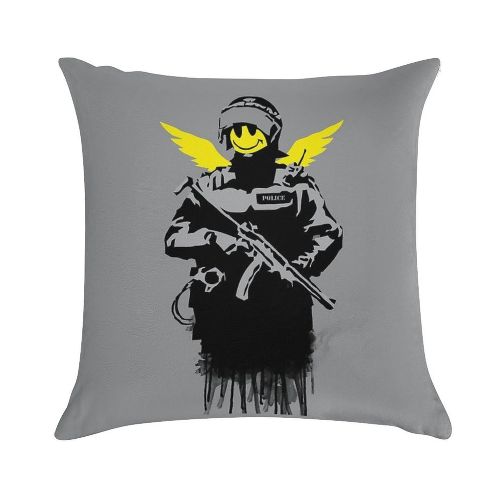 Banksy Riot Police Soft Anti-Pilling Throw Pillow