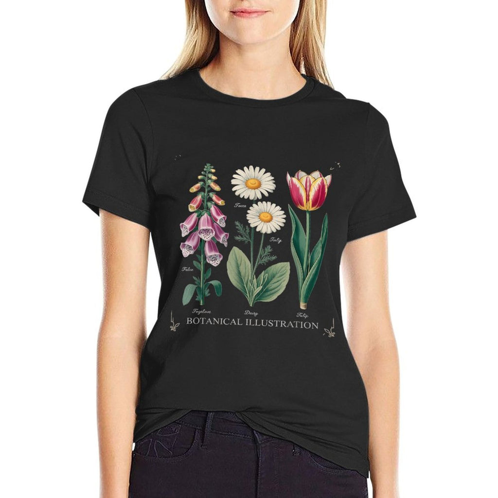 Foxglove Daisy Tulip Spring Bloom Botanical Artwork  High-quality Stitching T-Shirt