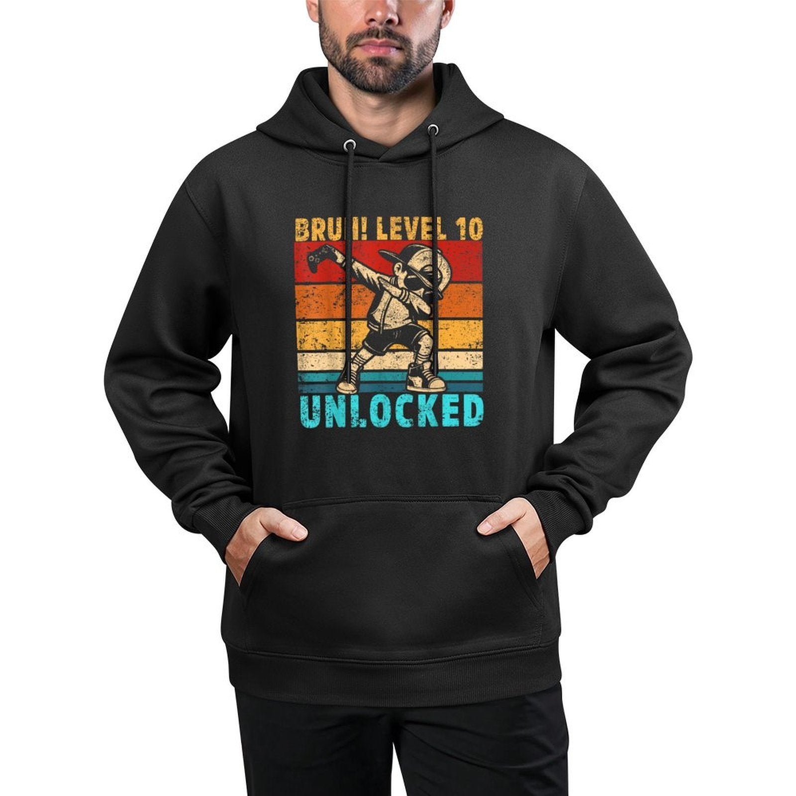 10 Year Old Birthday Dabbing Boy Bruh 10th Level Unlocked Kangaroo Pocket Hoodie