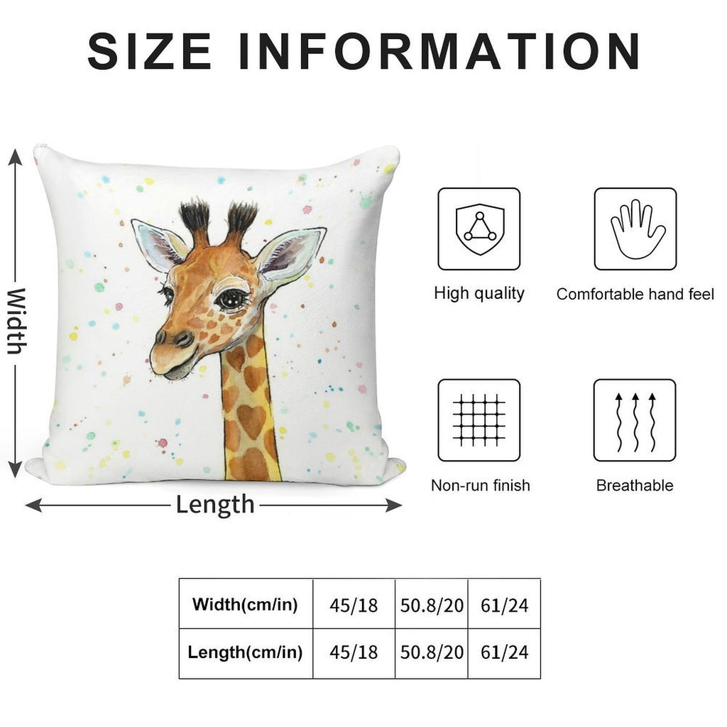 Baby Giraffe with Hearts Watercolor Animal Soft Gift Ready Throw Pillow