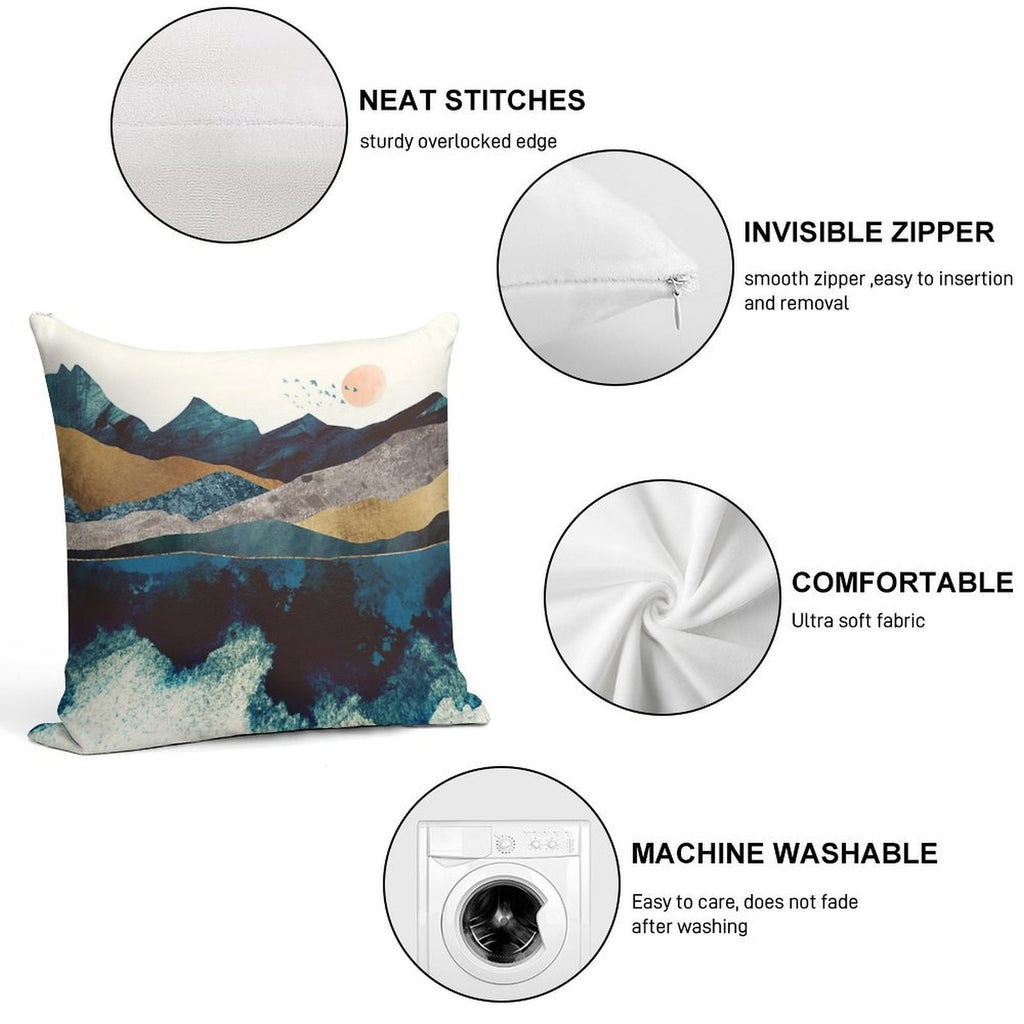 Blue Mountain Reflection Soft Hidden Zipper Throw Pillow