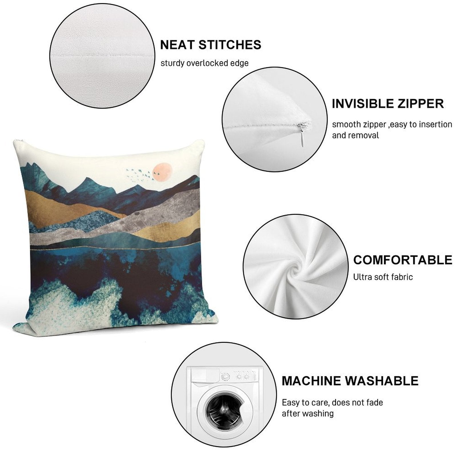 Blue Mountain Reflection Soft Hidden Zipper Throw Pillow