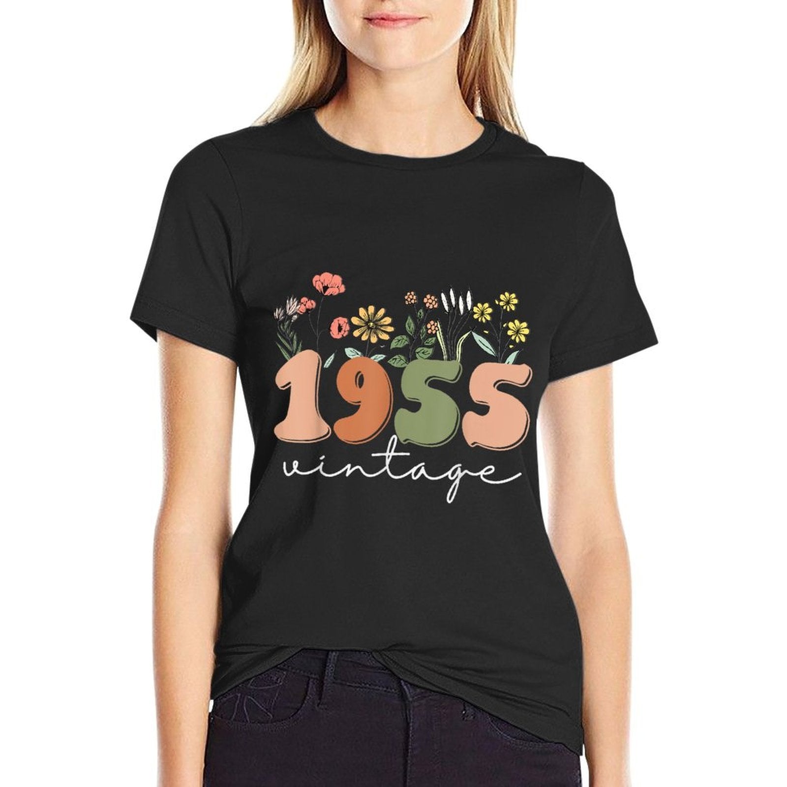 70 Years Old Vintage 1955 70th Birthday Wildflower Women  Stretchy T-Shirt