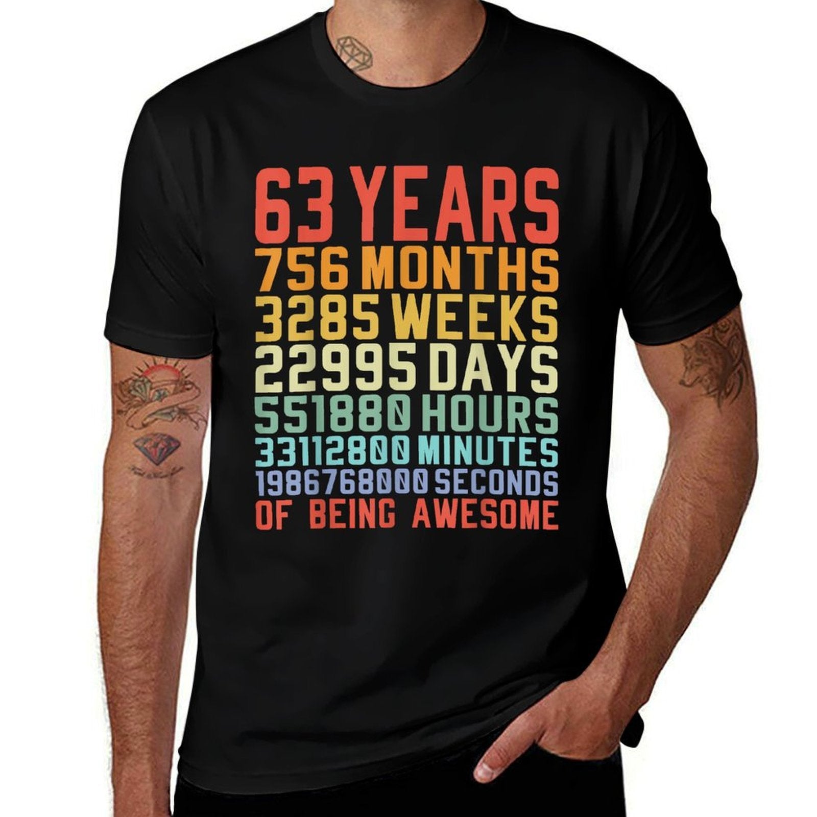 63 Years 63rd Birthday Anniversary Birthday Gift  Rolled Sleeves T-Shirt