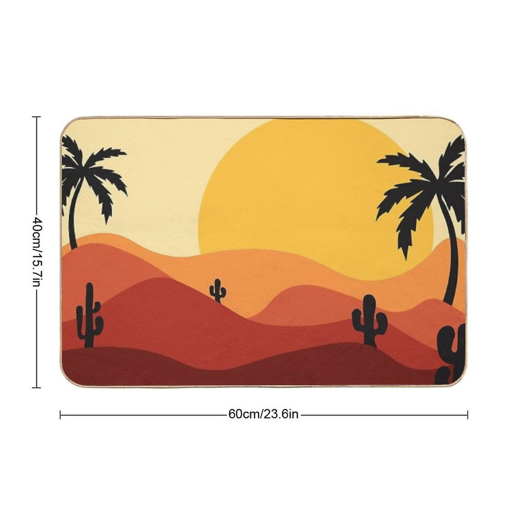 Sunset in The Desert with Cacti  Easy Maintenance Bath Mat