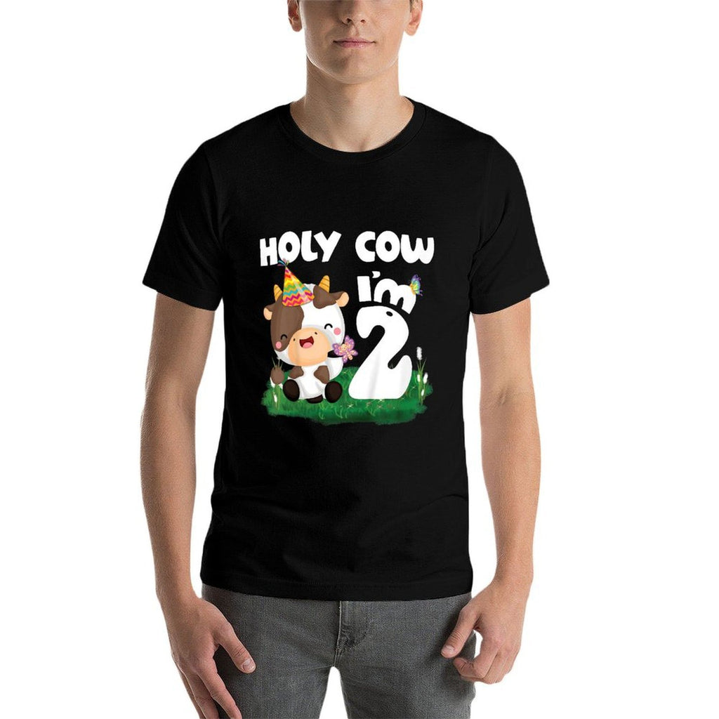 Kids Holy Cow I'm 2 Two Birthday Girl Boy Moo Moo 2nd Birthday Comfortable T-Shirt