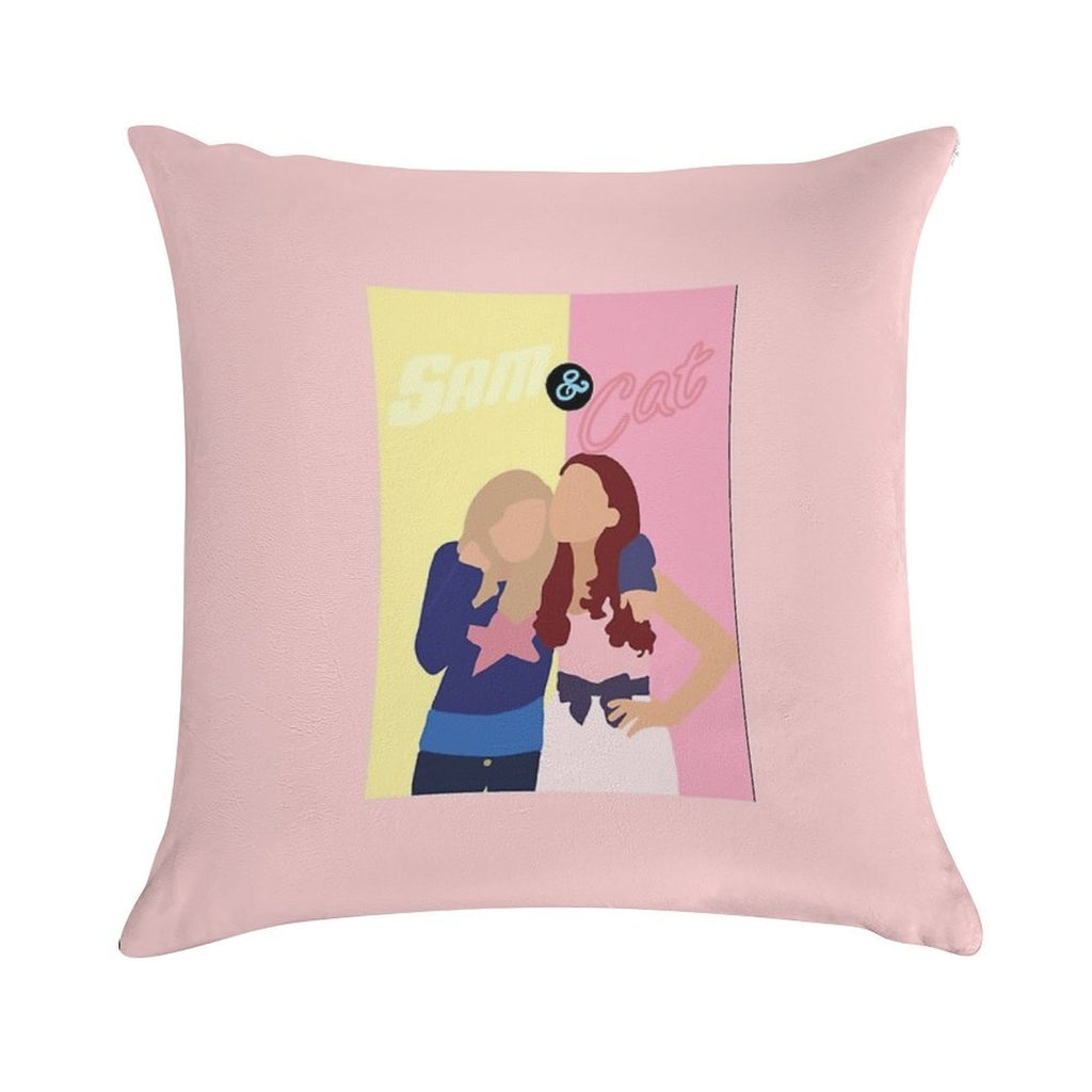 Sam And Cat Drawing Soft Reinforced Edging Throw Pillow