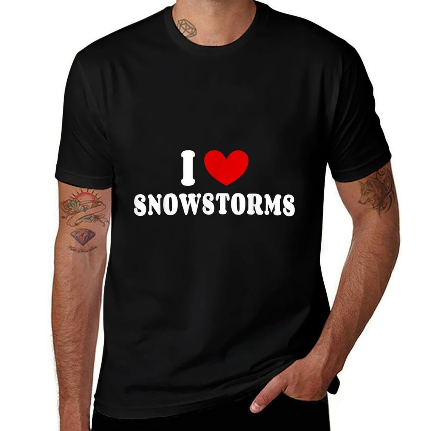 Winter Lover I Love Snowstorms, I Love Snow Snow-themed Love, Unisex-Adults, Kids, Black, Small,, Crew Neck,  Stretchy T-Shirt