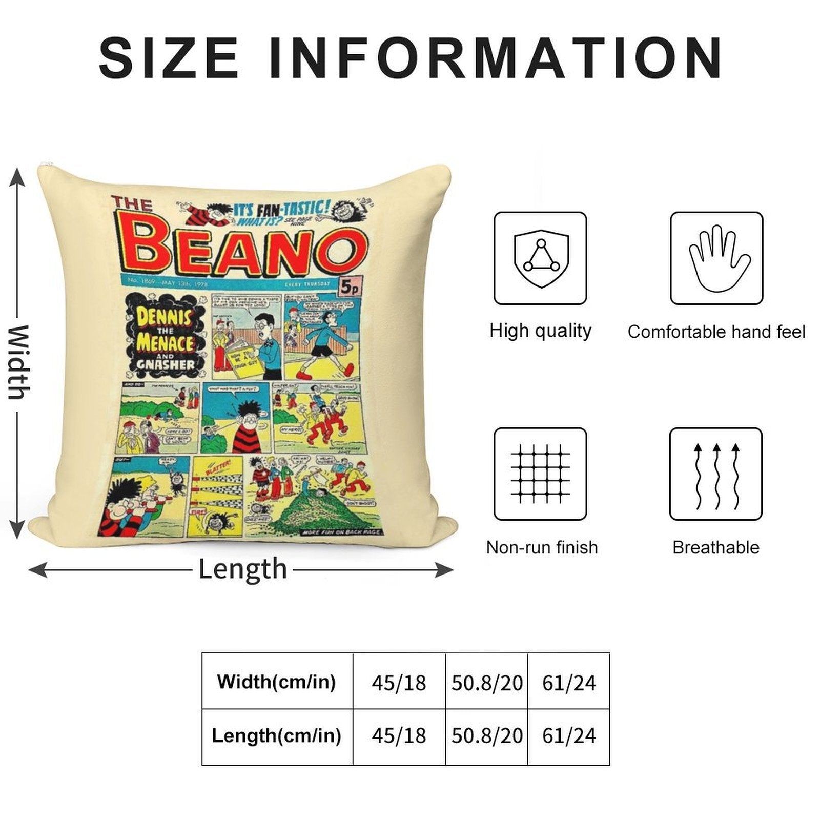 Vintage Beano Comic Soft Short Plush Fabric Throw Pillow