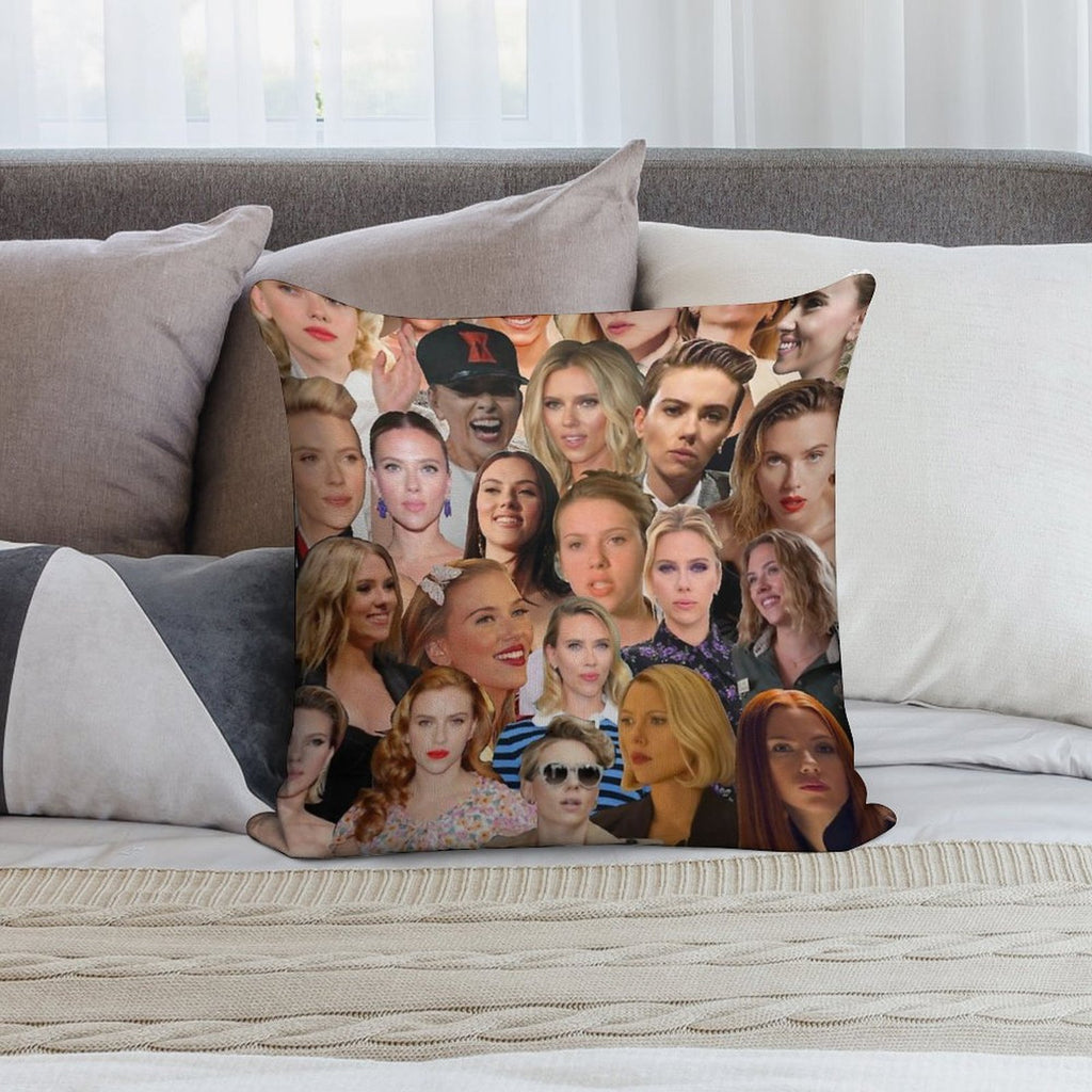 Scarlett Johansson Photo Collage Soft Reinforced Edging Throw Pillow