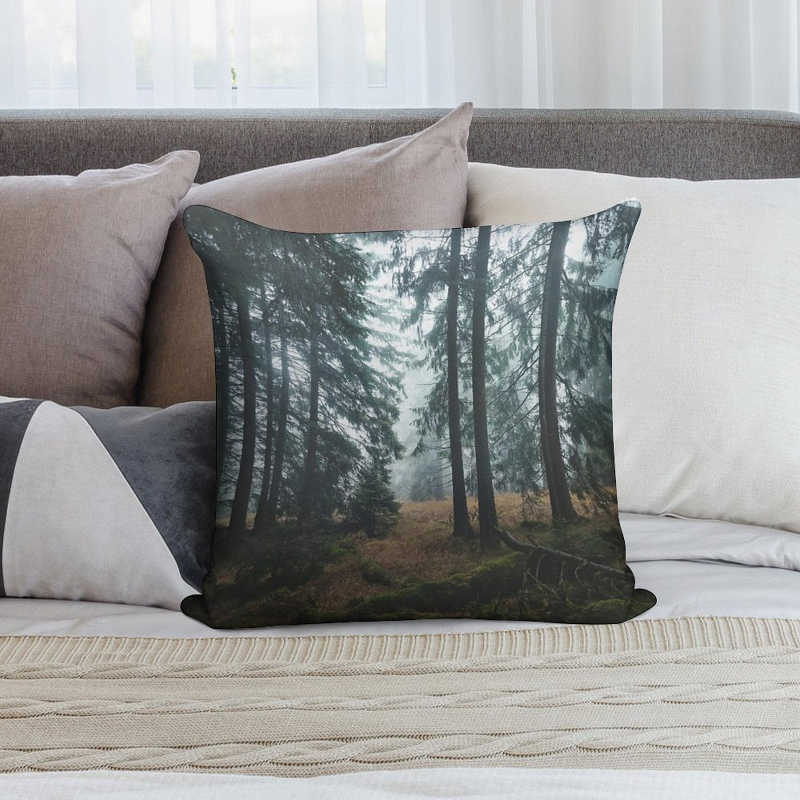 Deep In The Woods  Wild Romantic Misty Retro Fall Wilderness Fairytale Forest With Dark Trees Covered In Fog Soft Anti-Pilling Throw Pillow