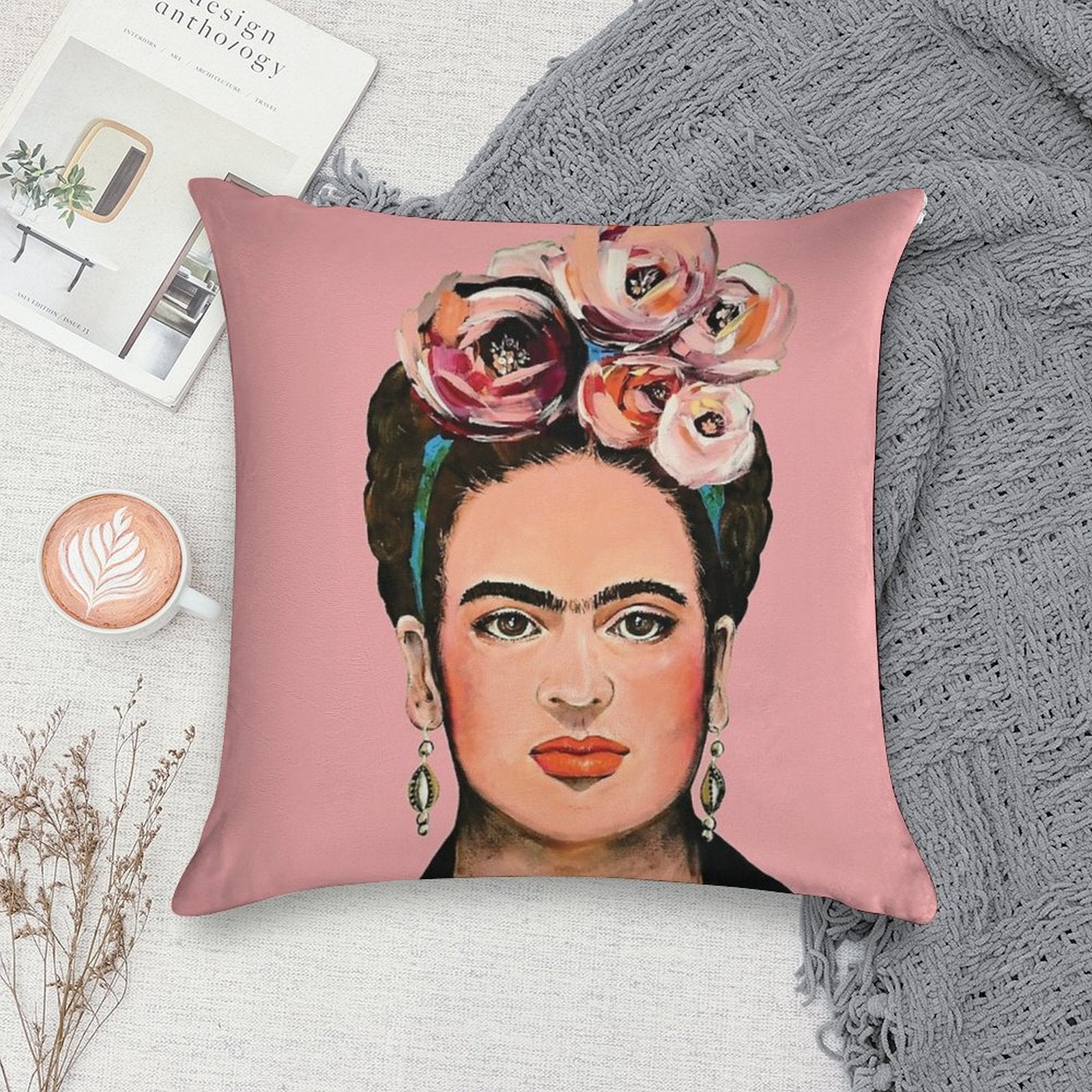 Pink FRIDA Soft Fade-Resistant Throw Pillow