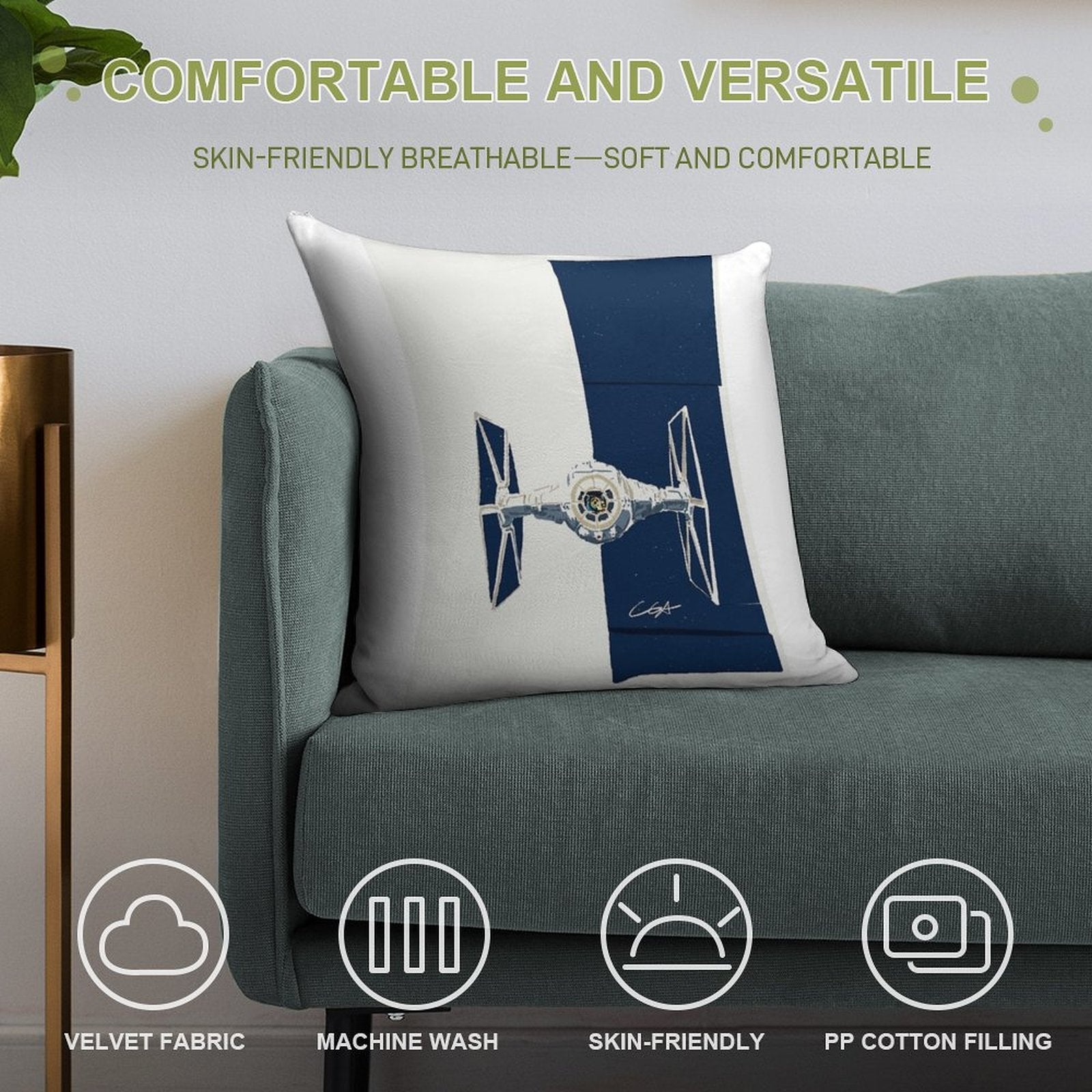 Tie Fighter Soft Hidden Zipper Throw Pillow