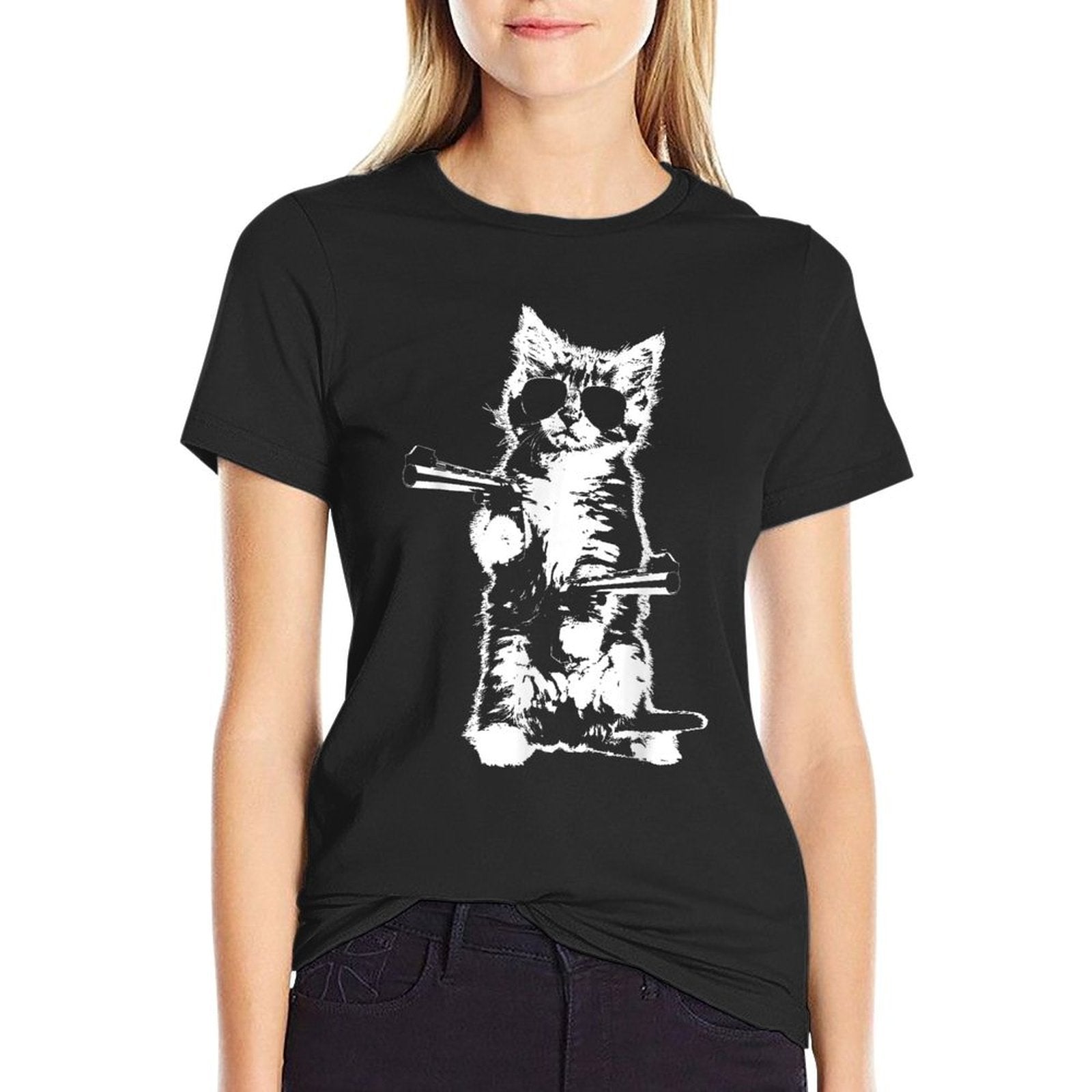 Gun Kitty Funny Cat  Wrinkle-resistant T-Shirt
