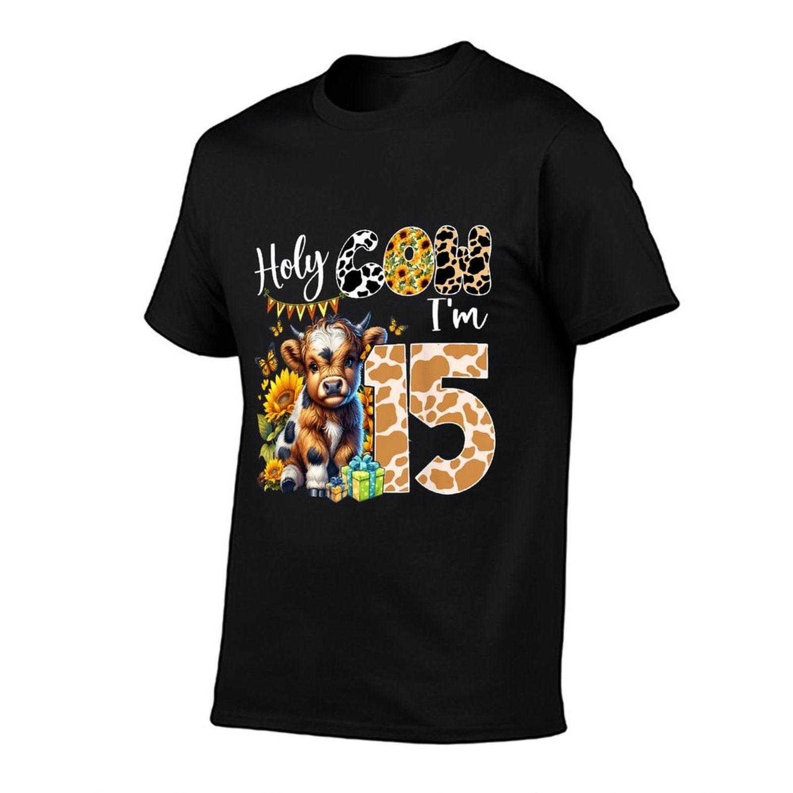 Holy Cow I’m 15 Years Old Dairy Cow Sunflowers 15th Birthday  Affordable Price T-Shirt