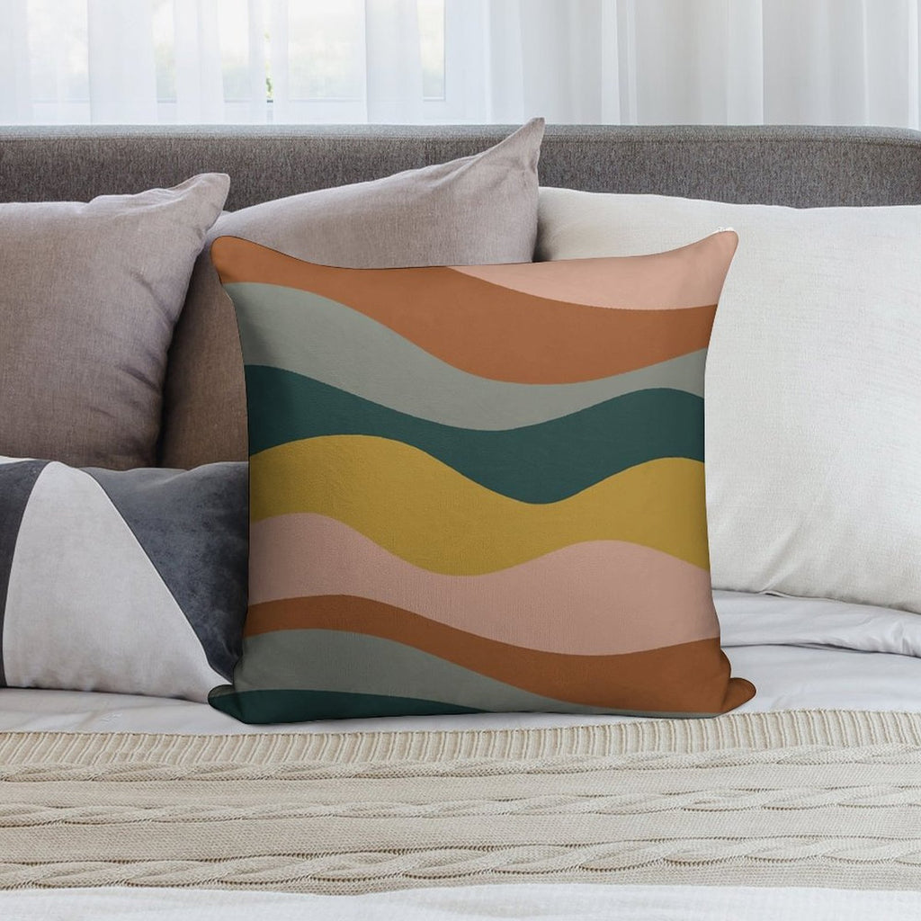 Retro Waves Minimalist Pattern Rust, Blush Pink, Gray, Navy Blue, And Mustard Gold Soft Fade-Resistant Throw Pillow