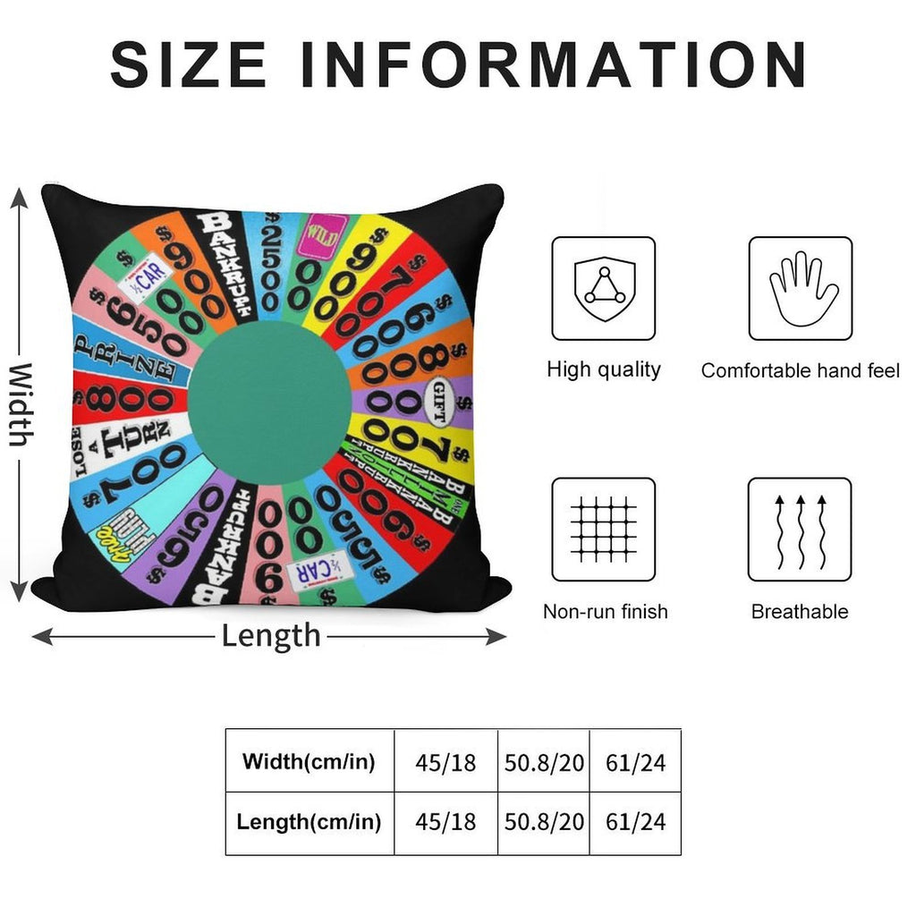 Wheel with Prizes, $ Amounts Soft Decorative Cover Throw Pillow