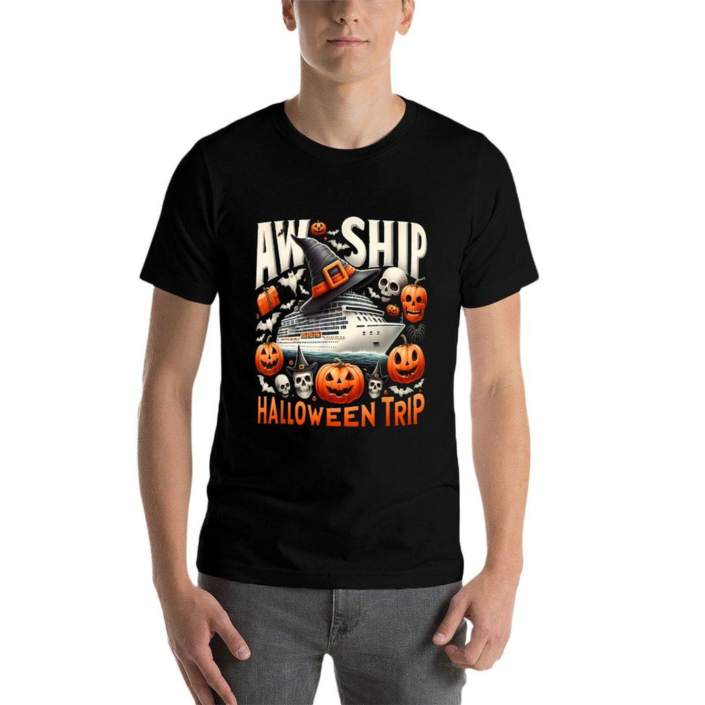 Aw Ship Halloween Trip Happy Halloween Spooky Pumpkin Cruise  Oversized Silhouette T-Shirt