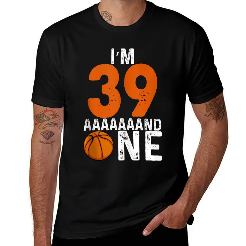 40th Birthday Funny Basketball Birthday Fortieth  Ribbed Collar T-Shirt