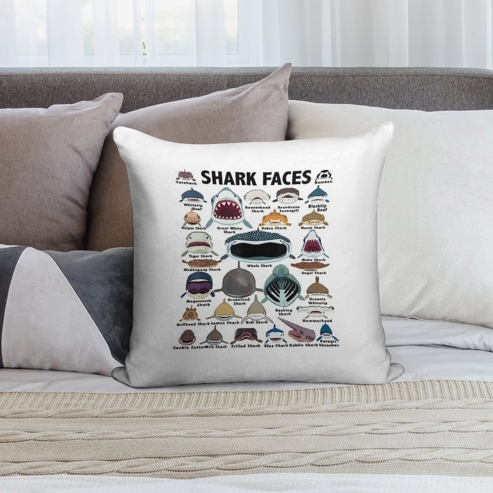 Types Of Shark Identification - Shark Faces - Shark Heart Soft Ultra-Soft Texture Throw Pillow