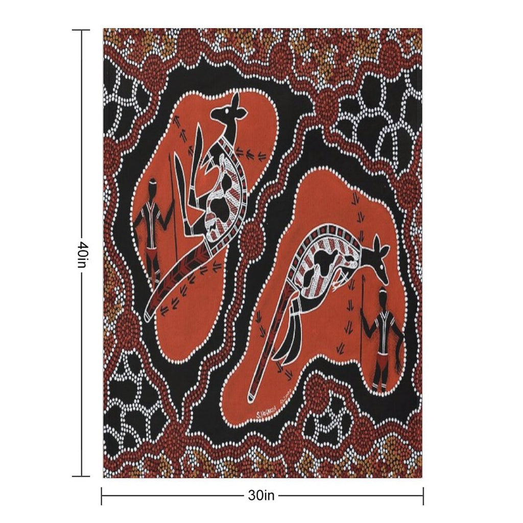 Authentic Aboriginal Art -  Men Kangaroo Hunting Easy Care Throw Blanket