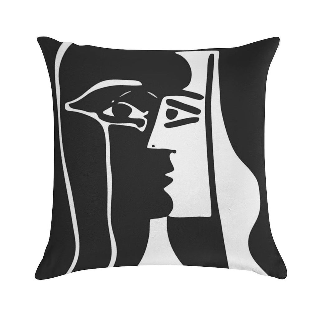 Black And White Faces VectorArt. Soft Hidden Zipper Throw Pillow