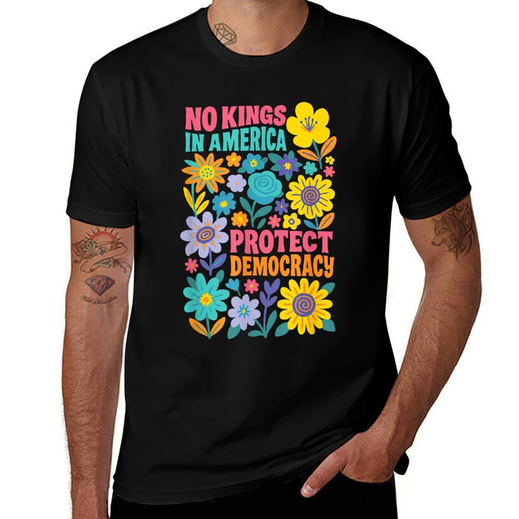 Retro Floral 70s No King In America Democracy Rejecting King  Moisture-wicking T-Shirt