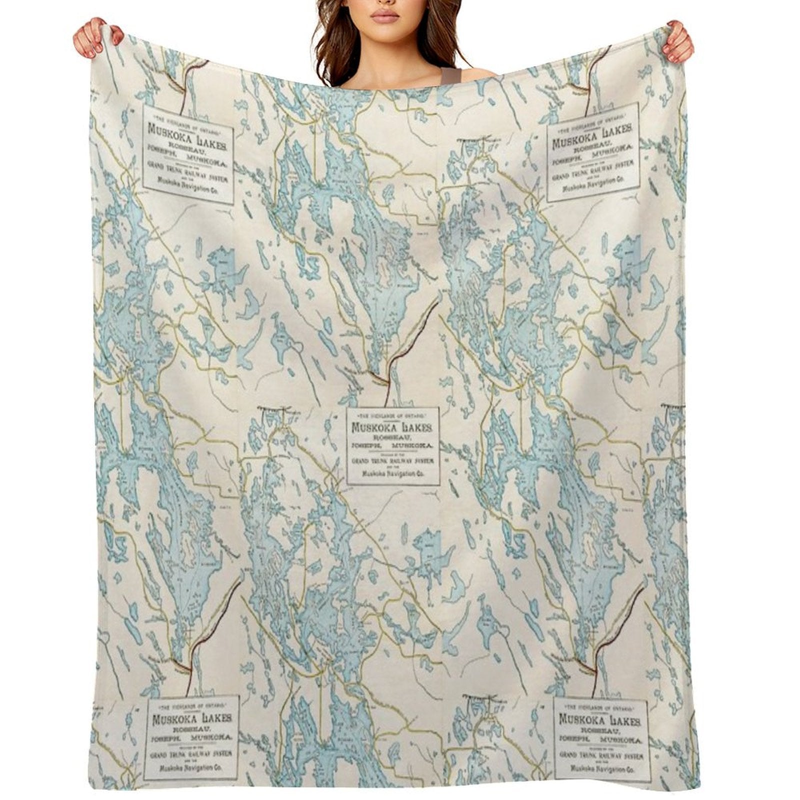 Vintage Muskoka Lakes Map Quick-dry Throw Blanket