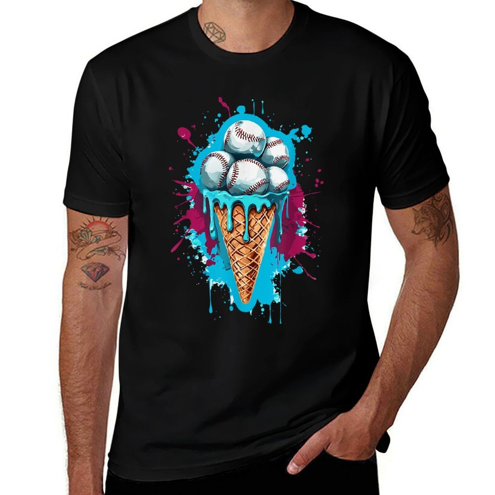 Baseball Ice Cream Watercolor  Easy-care T-Shirt