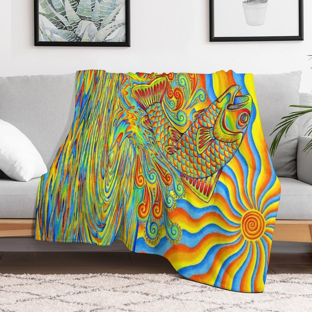 Psychedelic Rainbow Trippy Trout Fish Velvety-soft Throw Blanket