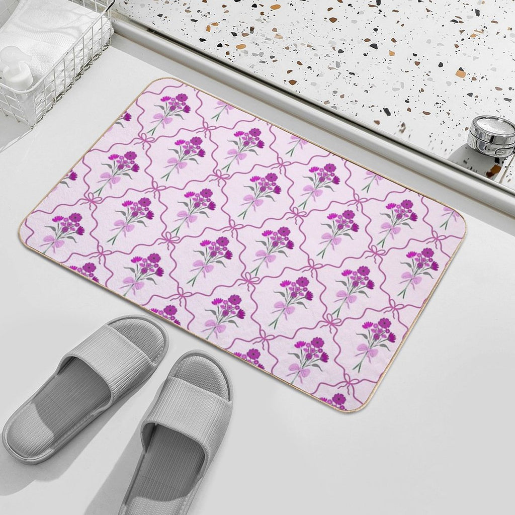 Pink Purple Flowers Branches on Pink Bakground  Rapid-Drying Bath Mat