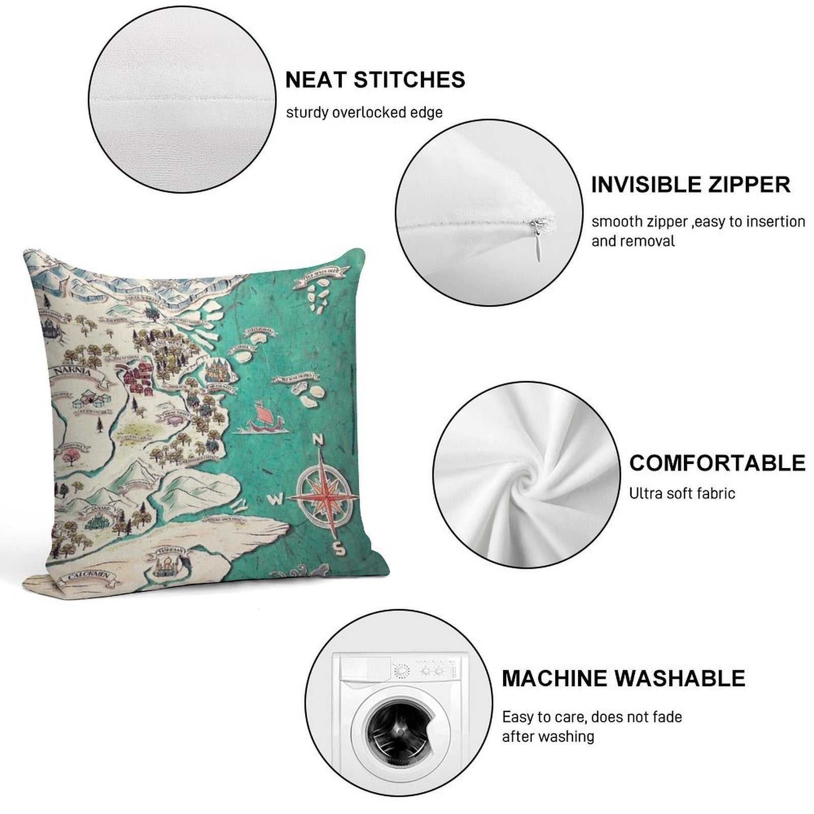 Map of Narnia Soft Fade-Resistant Throw Pillow