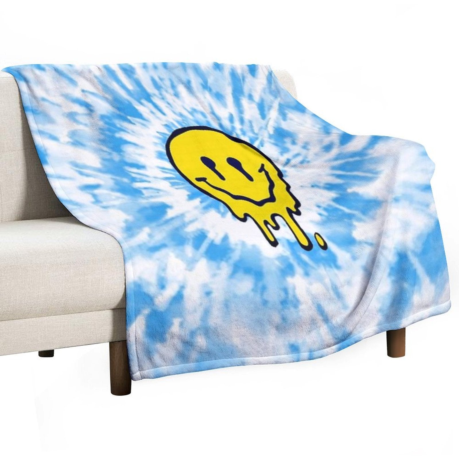 Moody Light Blue Tie Dye Smiley Face ) Comfort Throw Blanket