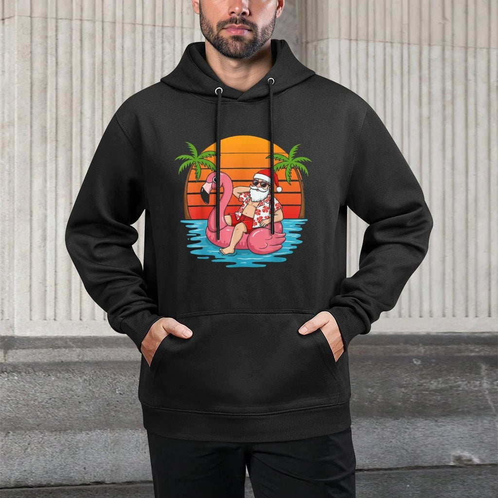 Funny Christmas in July Flamingo Santa Colorfast Hoodie