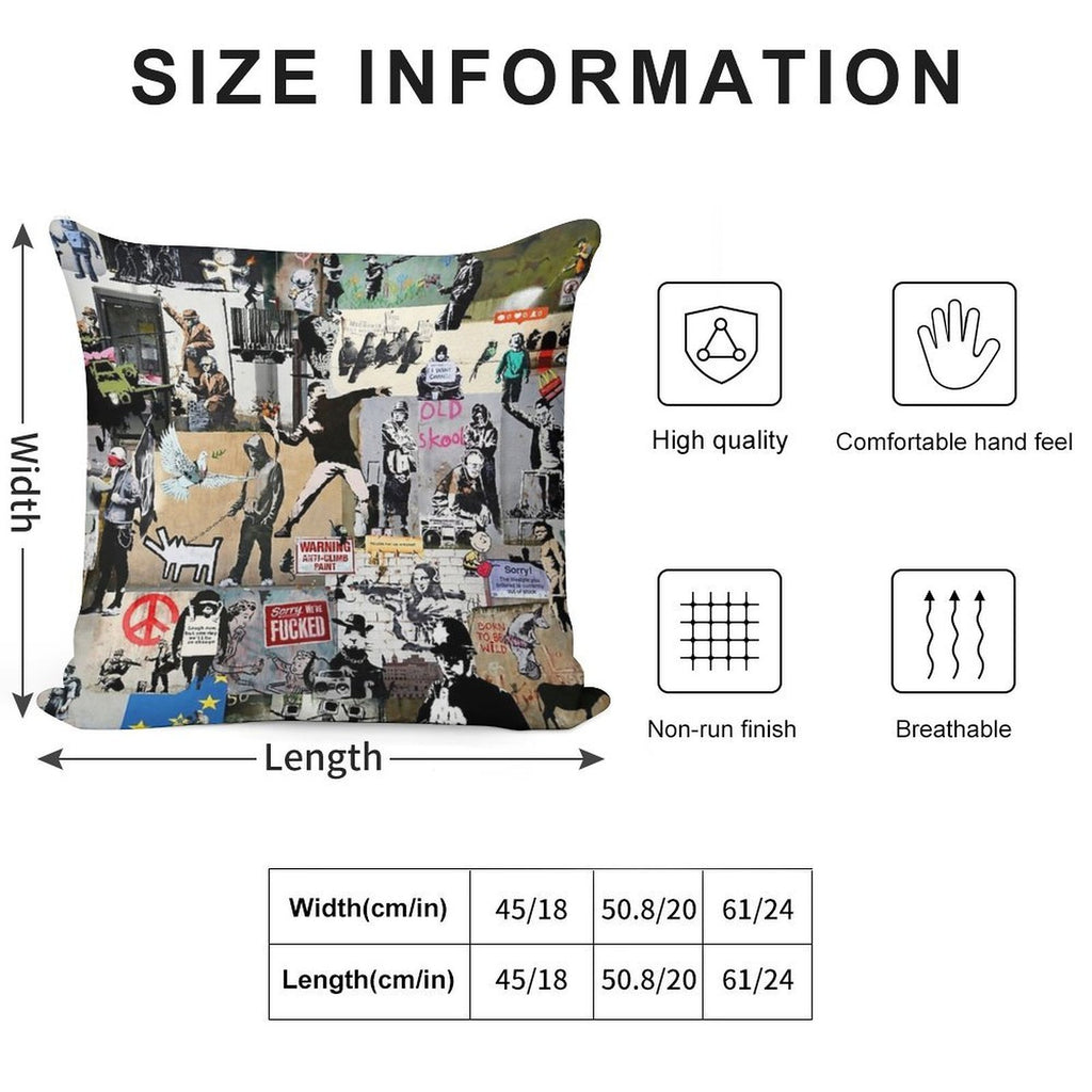Banksy Collage Soft Washable Throw Pillow