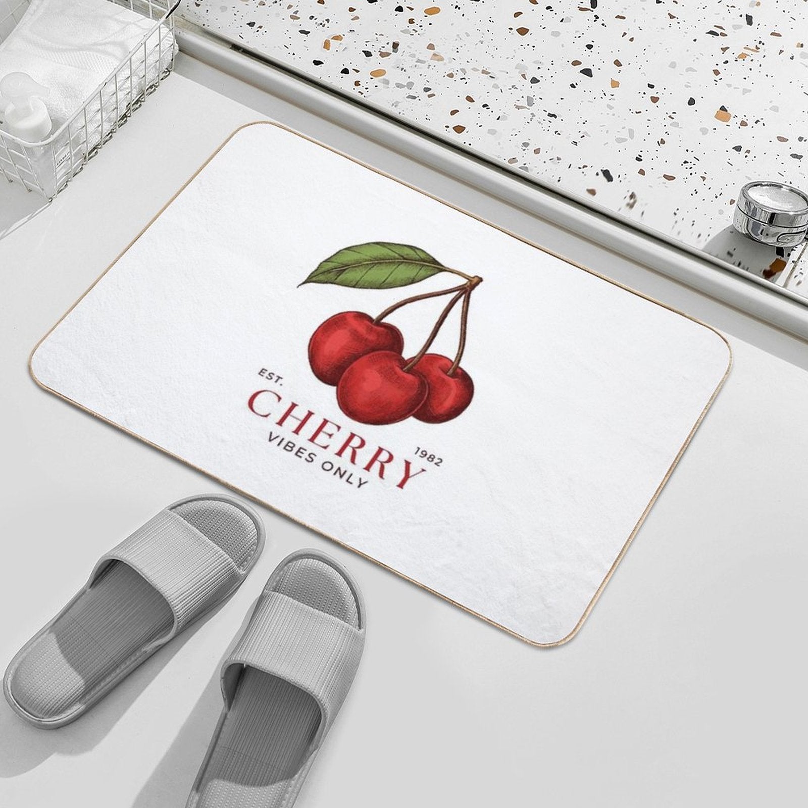 Cherry, Vibes ONLY  High-Traffic Bath Mat