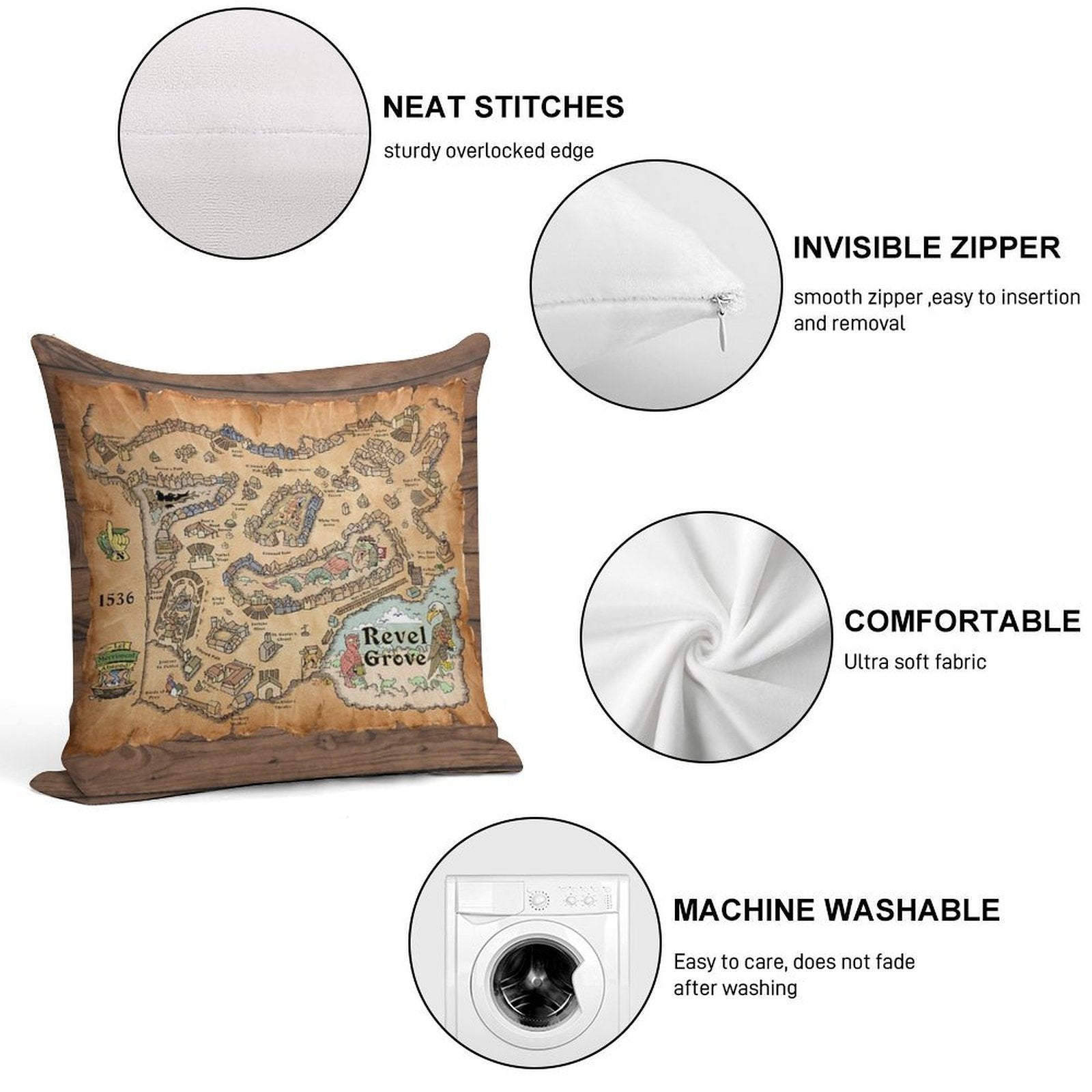Map of Revel Grove - 1536 Part I Soft Hidden Zipper Throw Pillow