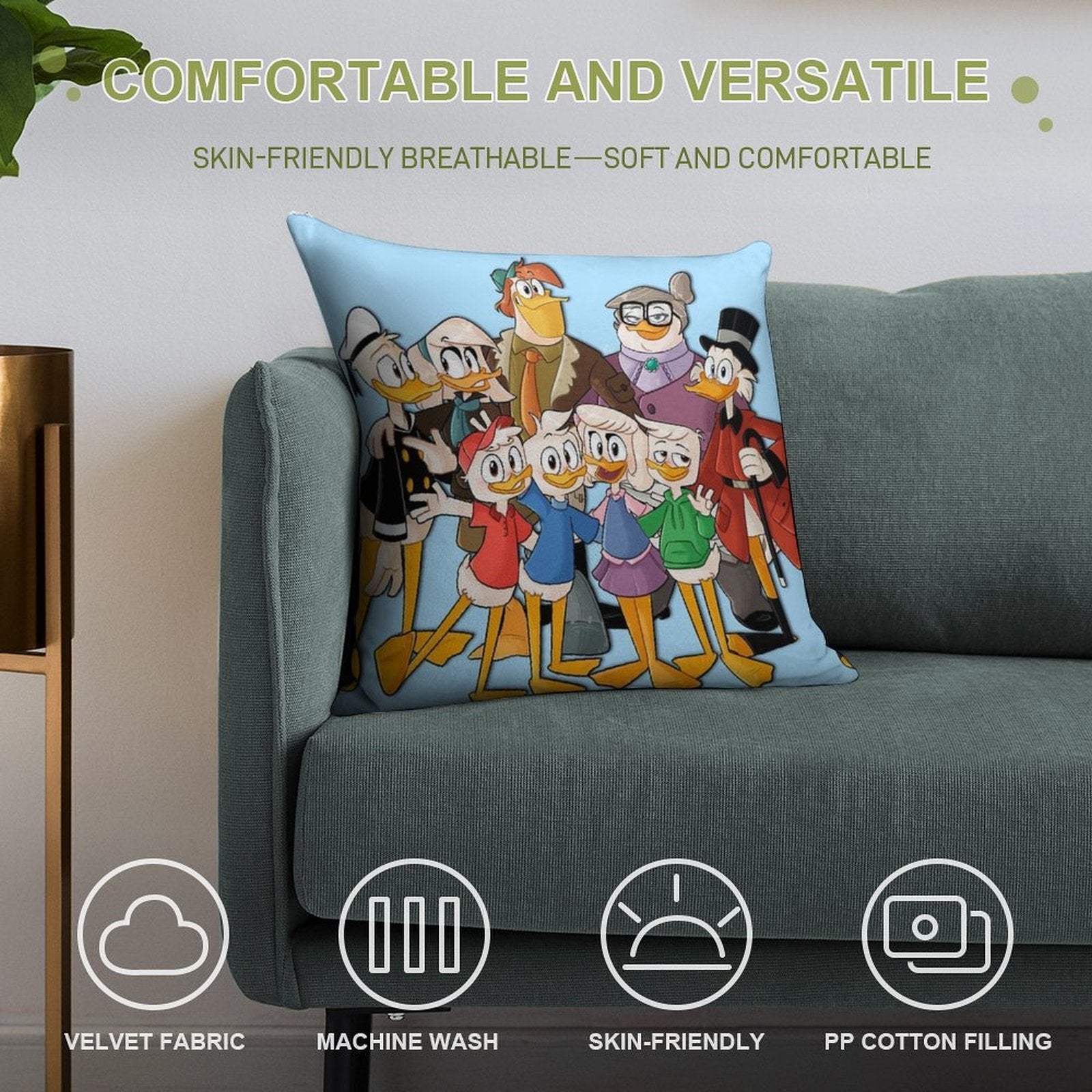 Clan McDuck Soft Hidden Zipper Throw Pillow