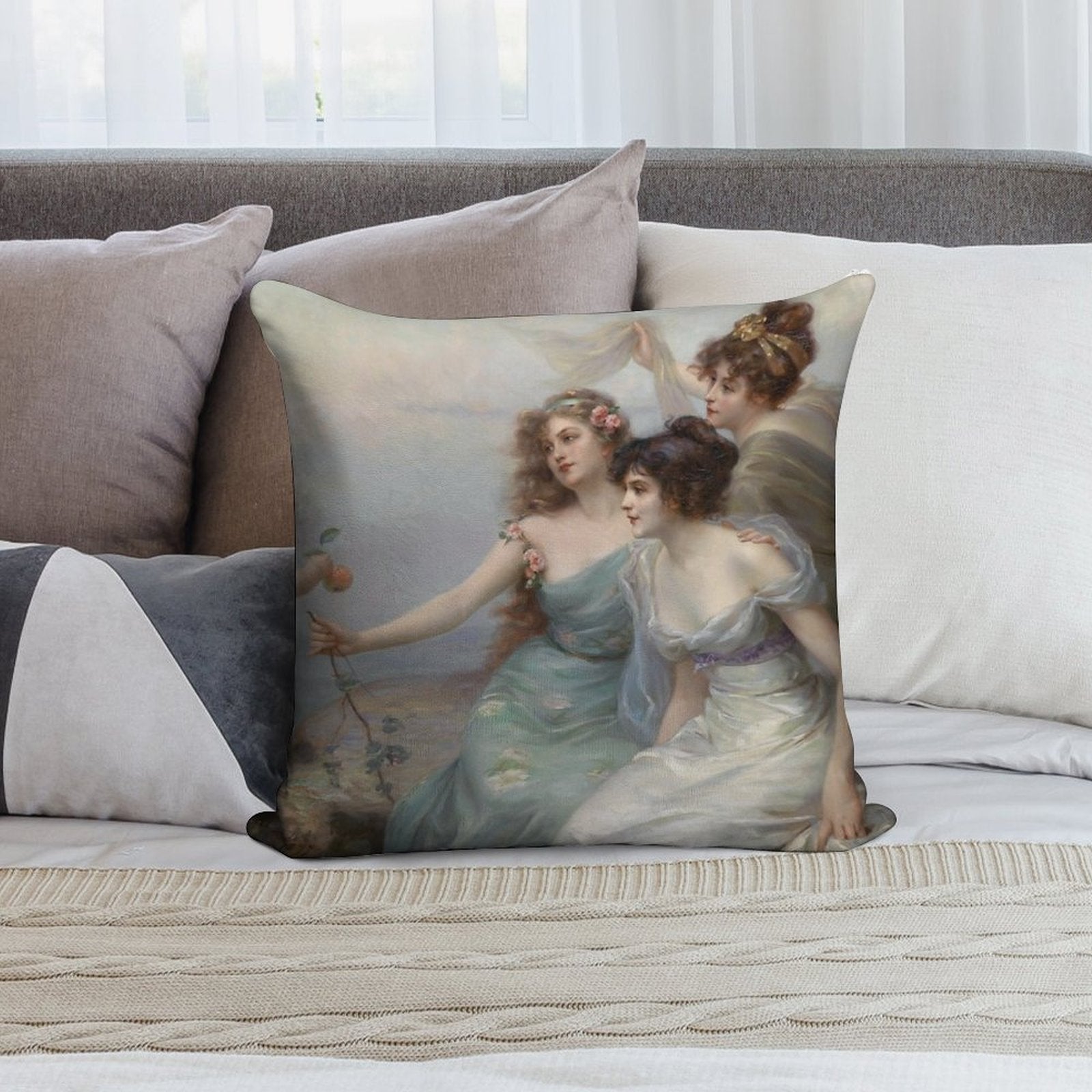 The Three Graces, by Edouard Bisson. Soft Decorative Cover Throw Pillow
