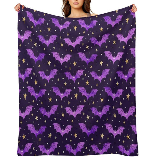 Watercolor Bats Purple on Black Comfort Throw Blanket