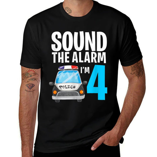 Sound The Alarm I'm 4 Four Year Old Police Car Policeman  Eco-friendly Material T-Shirt