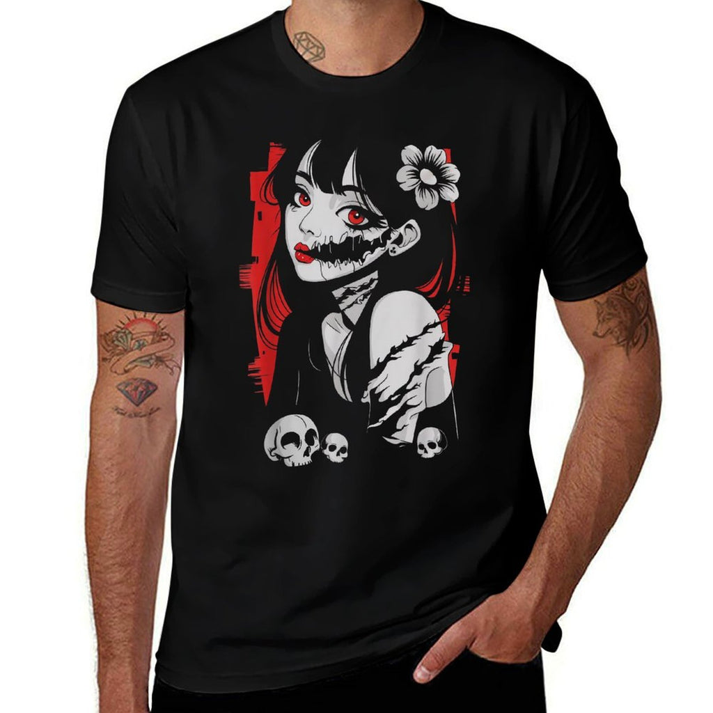 Horror Anime Manga Japan Kawaii Goth Gifts For Men Women Kid  Oversized Silhouette T-Shirt