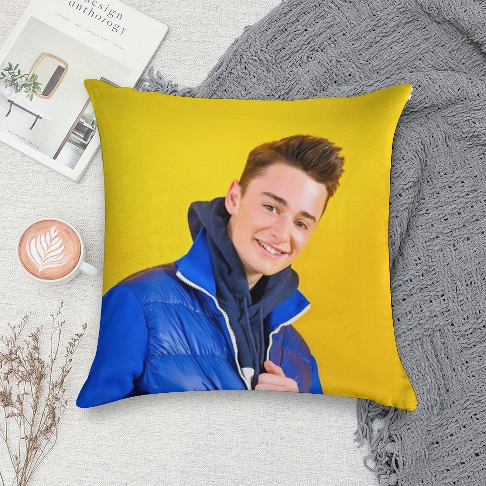Noah Schnapp Blue Jacket Soft Luxury Feel Throw Pillow