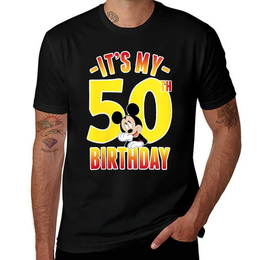 Womens Disney Mickey Mouse It's My 50th Birthday Gradient Portrait  Breathable T-Shirt