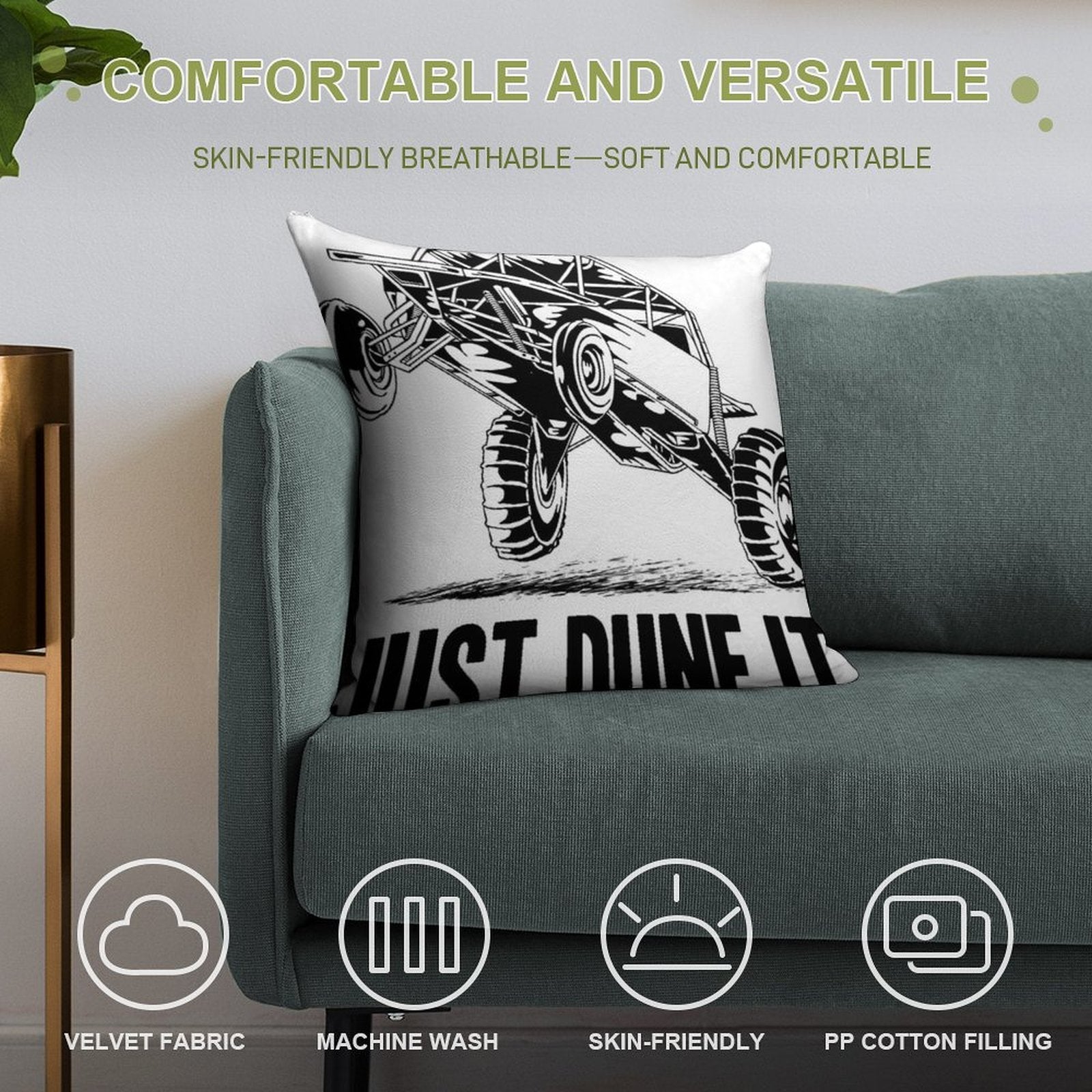 Dune Buggy Just Dune It Soft Shrink-Resistant Throw Pillow