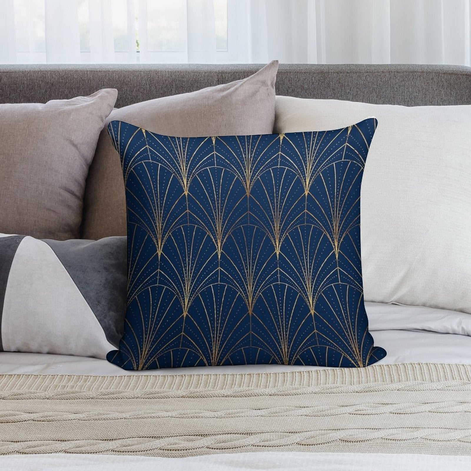 Art Deco Waterfalls  Navy Blue Soft Skin-Friendly Throw Pillow