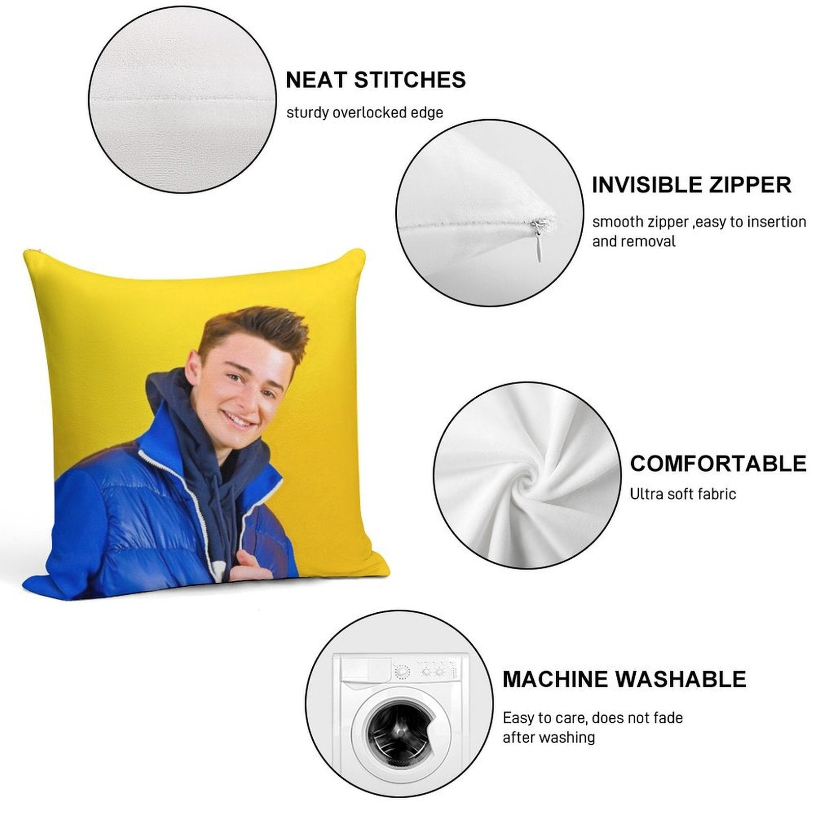 Noah Schnapp Blue Jacket Soft Luxury Feel Throw Pillow