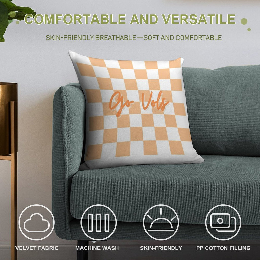 Go Vols Orange And White Checkerboard Soft Durable Construction Throw Pillow